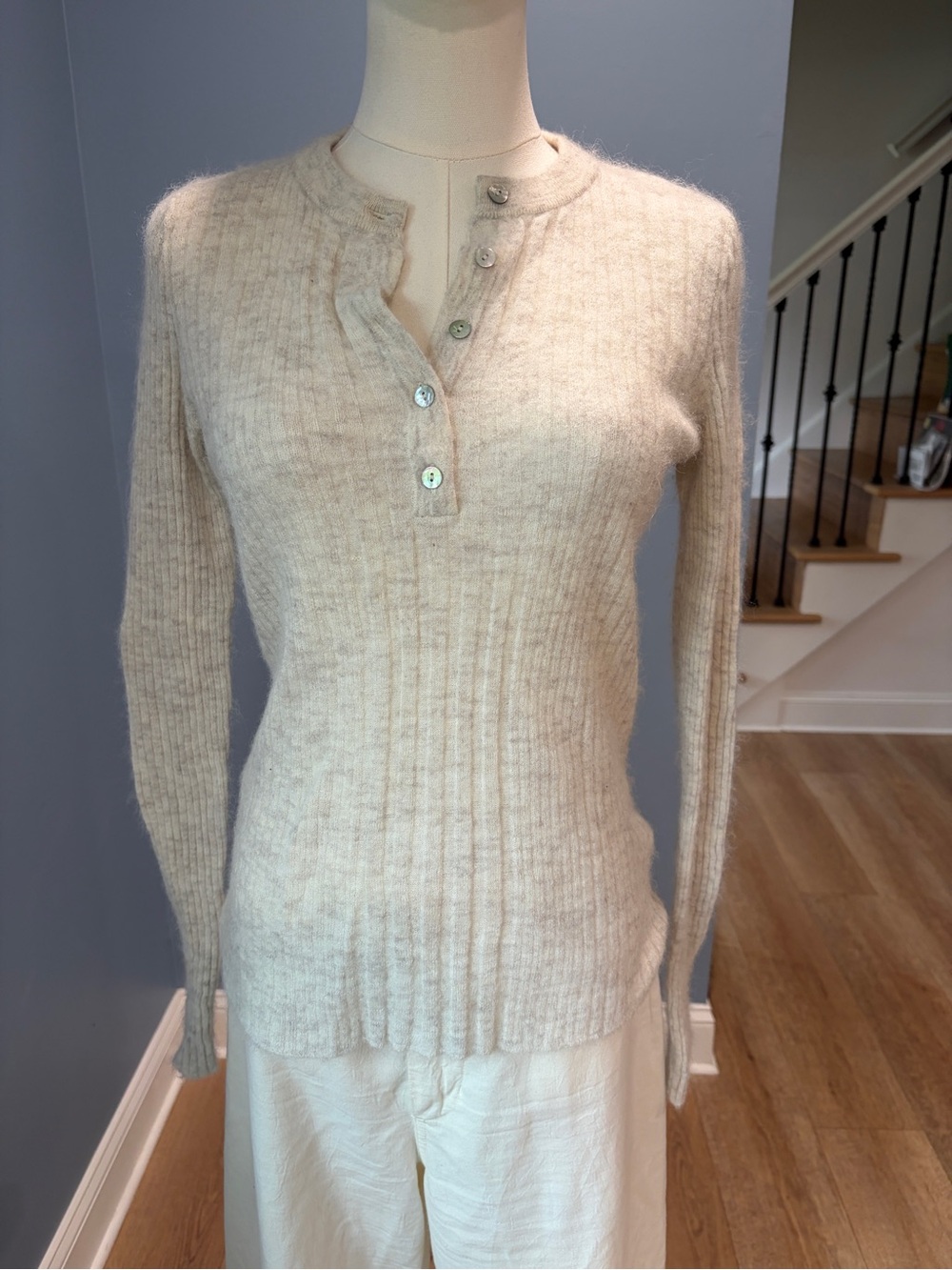 Madewell Cream Ribbed Henley Sweater